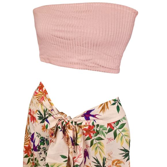 SHORE Pink Tube Top Tropical Palazzo Pants SET‎ sz XS Resortwear NWT MSRP $256 - Picture 2 of 5